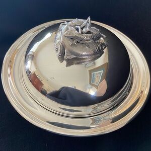 Franco Lapini Silverplate Covered "Carciofi" Dish w/ Intricate Fish Topper Italy